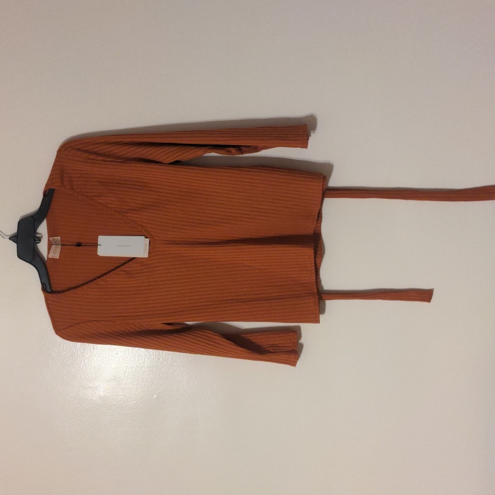 Club London burnt orange  v neck long sleeve wrap top USA size 12 nwt